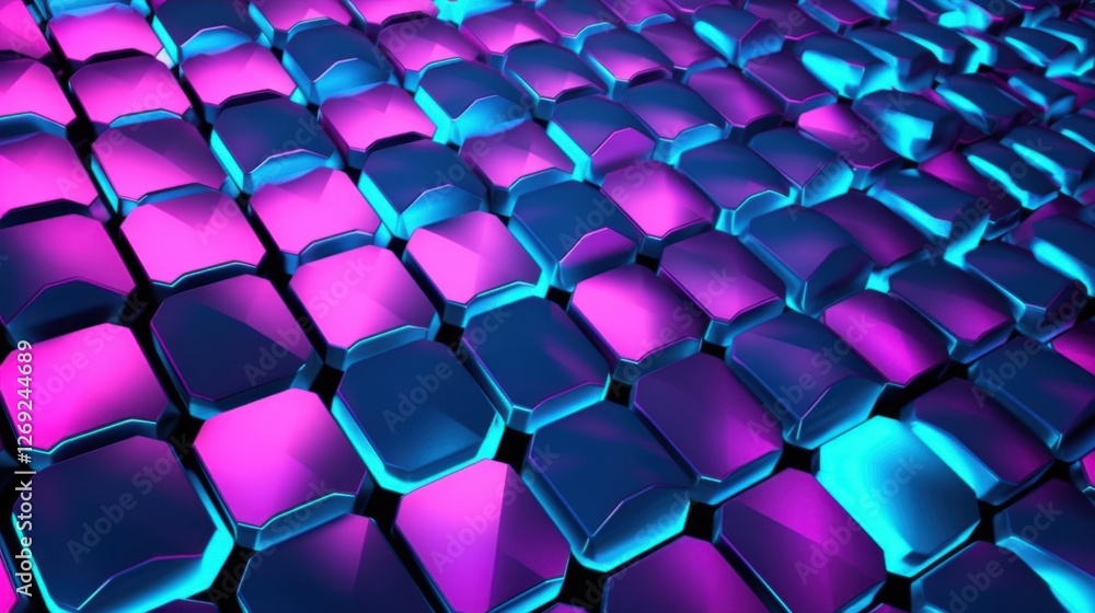 Vibrant Hexagonal Patterns in Dynamic Colors of Blue and Purple Displaying Visual Depth and Modern Aesthetics Vibrant Hexagonal Patterns in Dynamic Colors of Blue and Purple Displaying Visual Depth and Modern Aesthetics