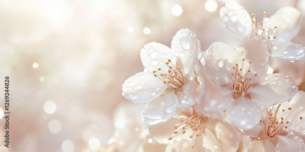 Soft blossoms with water droplets in a sparkling spring atmosphere Soft blossoms with water droplets in a sparkling spring atmosphere