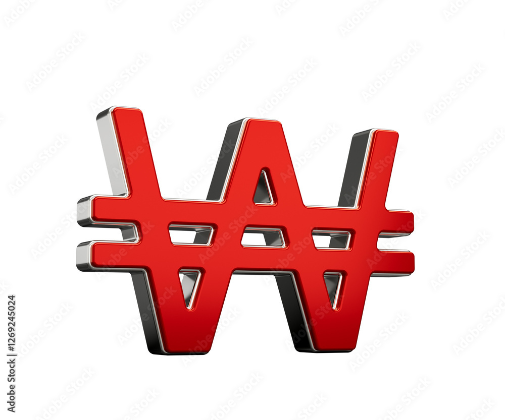 Fototapeta premium Bold Vibrant Red Korean Won Currency Symbol With Sleek Metallic Gleam 3D Illustration