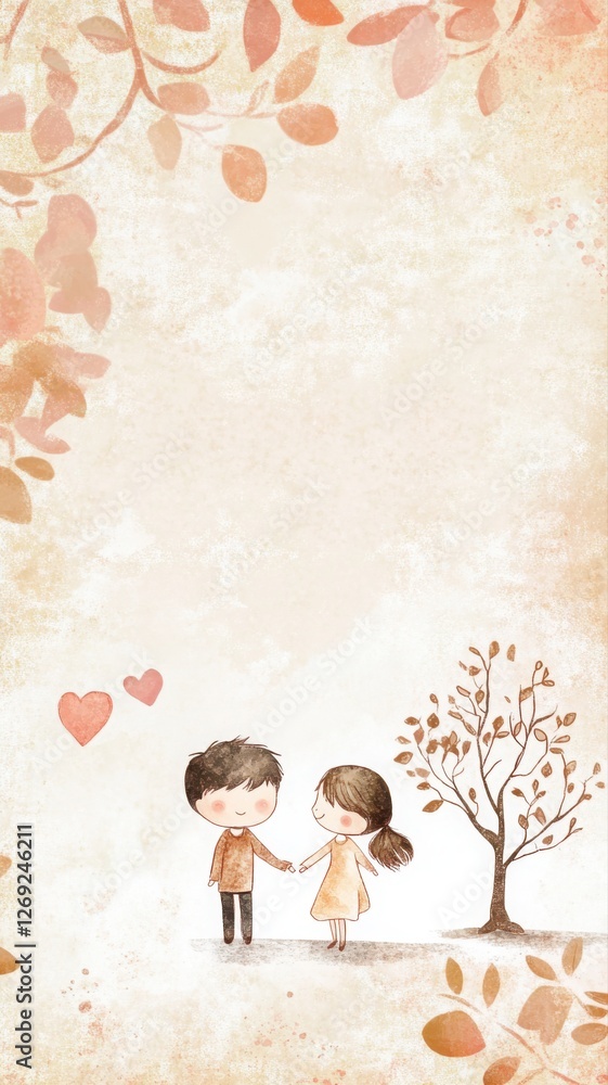 Cute cartoon kids sharing a heartfelt moment with family tree on a pastel background. Generative AI Cute cartoon kids sharing a heartfelt moment with family tree on a pastel background. Generative AI