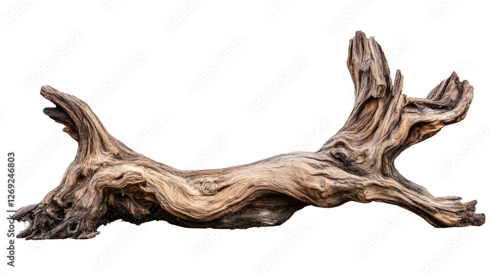Ancient Driftwood's Rustic Charm: A weathered piece of driftwood, displaying the intricate textures and patterns of natural erosion, rests elegantly as a testament to the raw beauty of nature. Ancient Driftwood's Rustic Charm: A weathered piece of driftwood, displaying the intricate textures and patterns of natural erosion, rests elegantly as a testament to the raw beauty of nature.