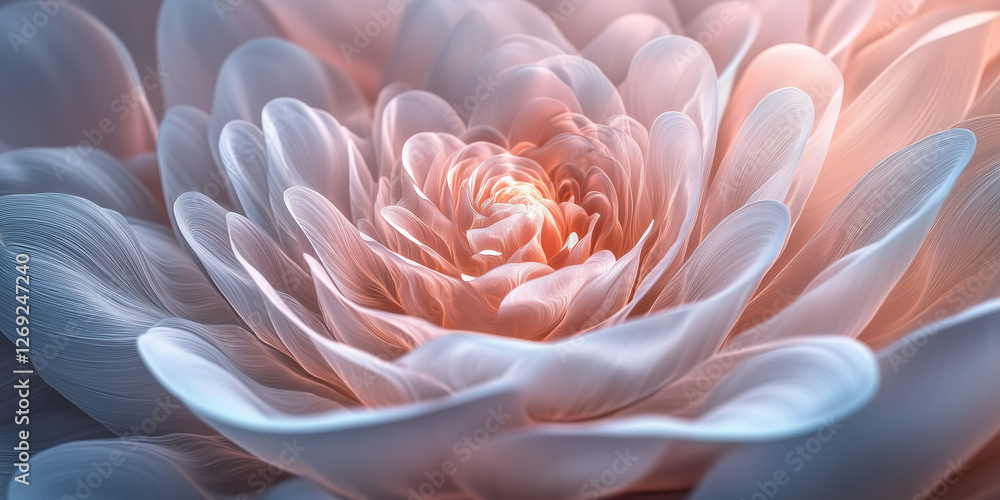 Close-up of a radiant white and peach flower in soft light Close-up of a radiant white and peach flower in soft light
