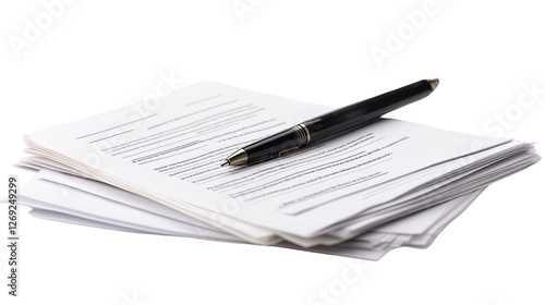 Agreement & Pen: A sleek black pen rests delicately atop a stack of important documents.