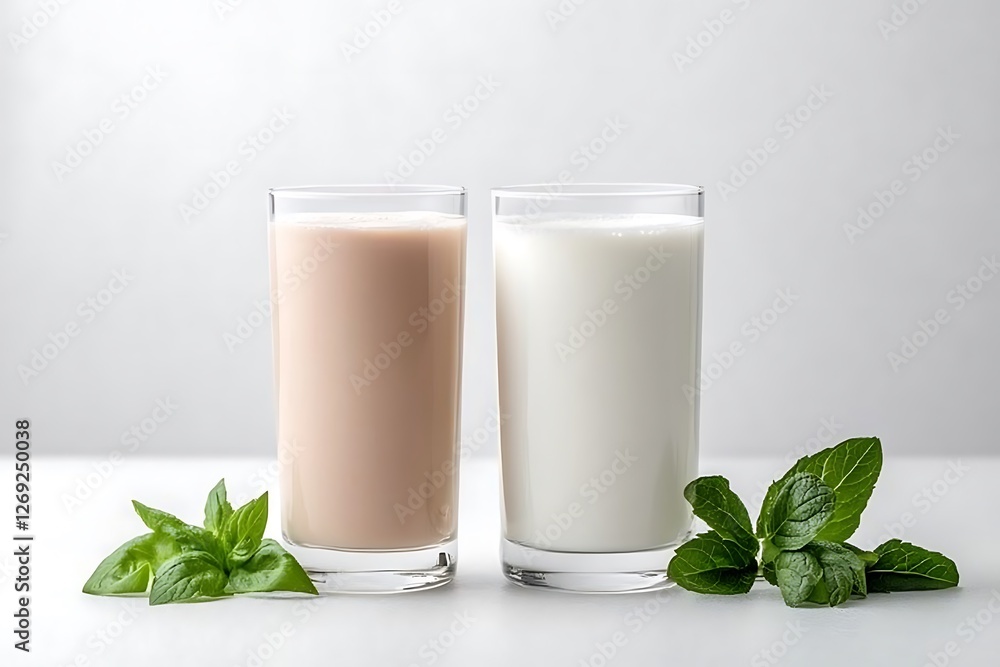 Close-up of refreshing mint milk drinks minimalist photography with a healthy touch Close-up of refreshing mint milk drinks minimalist photography with a healthy touch