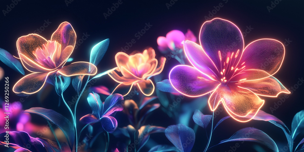 Abstract neon flowers glowing in the dark Abstract neon flowers glowing in the dark