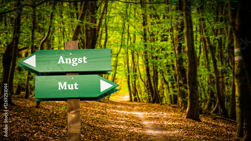 Bild auf Leinwand Signposts the direct way to Courage versus Fear