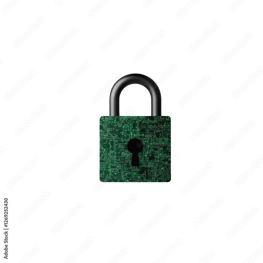 Digital padlock with circuit pattern, symbolizing cybersecurity and protection Digital padlock with circuit pattern, symbolizing cybersecurity and protection