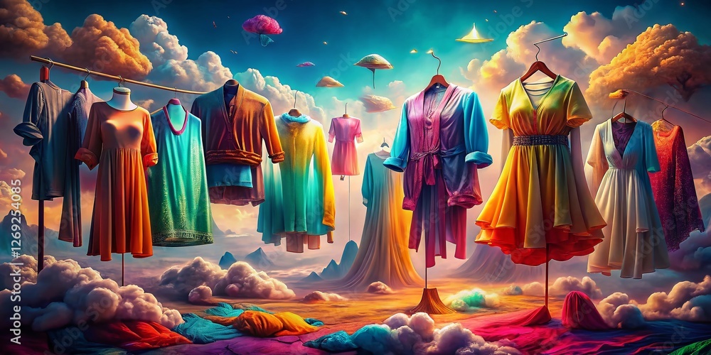 Fototapeta premium Surreal Fashion Sale: Dreamy Garments & Magical Discounts - Web Banner & Social Media Post
