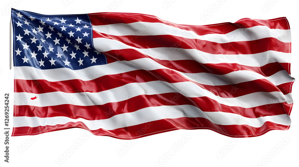Obraz premium American Flag Waving Red, White, and Blue, National Symbol of Patriotism, isolated on transparent background.