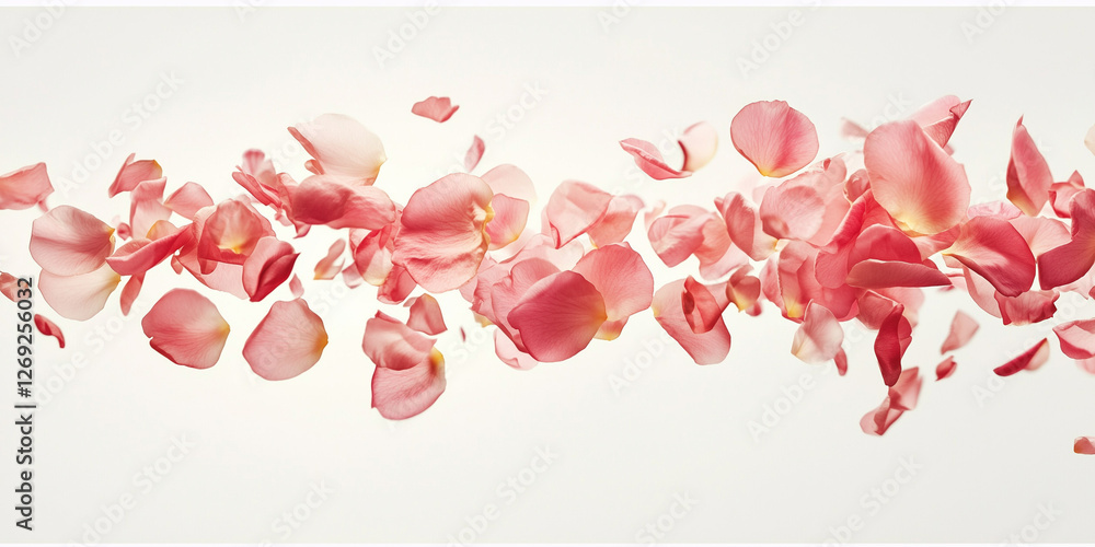 Floating pink petals in airy composition on white background Floating pink petals in airy composition on white background