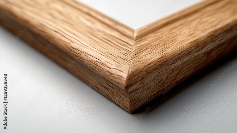 Oak wood frame corner detail, studio shot, minimalist background, art display Oak wood frame corner detail, studio shot, minimalist background, art display