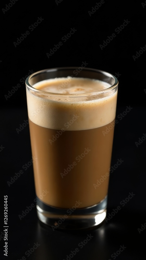 Glass cup of hot cappuccino coffee, latte with whipped cream. Idea for a delicious breakfast at home or in a cafe. Photo minimalism in low key Glass cup of hot cappuccino coffee, latte with whipped cream. Idea for a delicious breakfast at home or in a cafe. Photo minimalism in low key