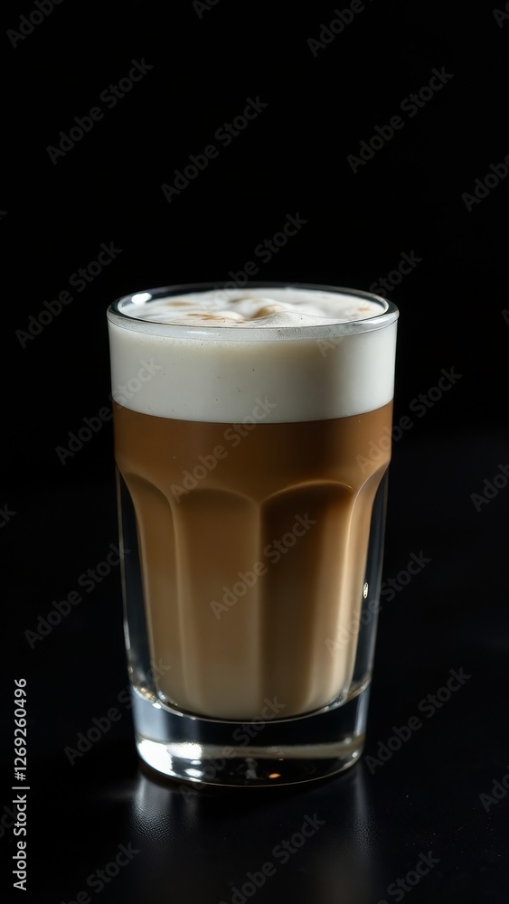 Glass cup of hot cappuccino coffee, latte with whipped cream. Idea for a delicious breakfast at home or in a cafe. Photo minimalism in low key Glass cup of hot cappuccino coffee, latte with whipped cream. Idea for a delicious breakfast at home or in a cafe. Photo minimalism in low key