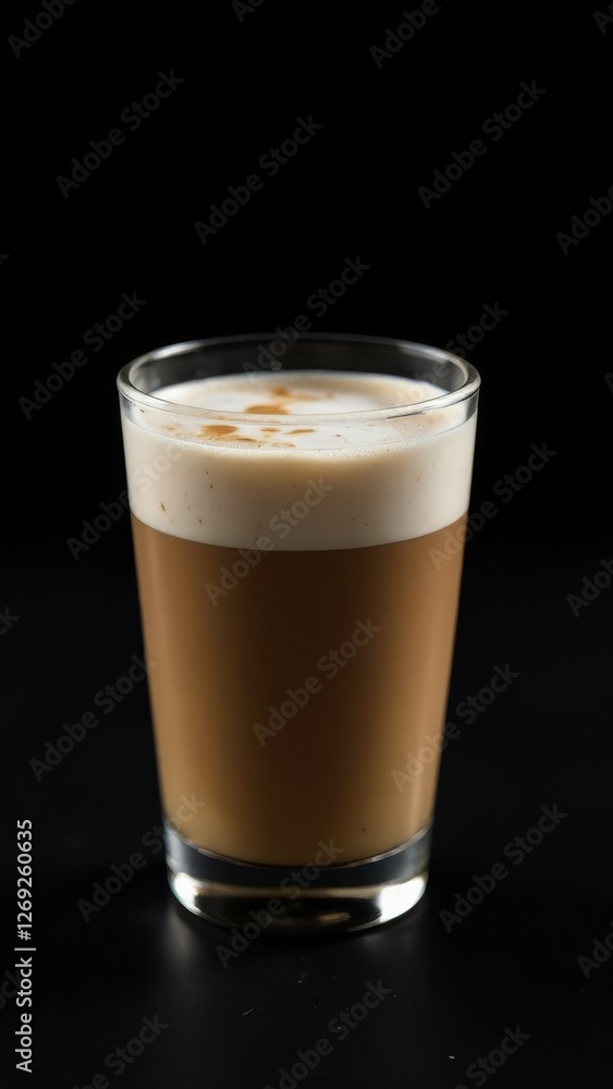 Glass cup of hot cappuccino coffee, latte with whipped cream. Idea for a delicious breakfast at home or in a cafe. Photo minimalism in low key Glass cup of hot cappuccino coffee, latte with whipped cream. Idea for a delicious breakfast at home or in a cafe. Photo minimalism in low key