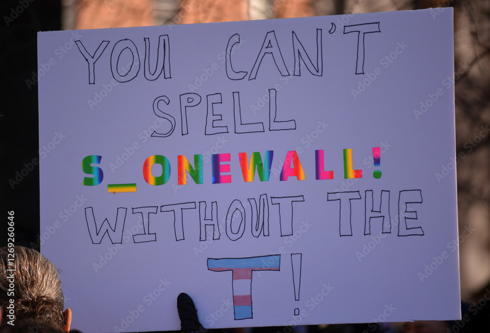 Rally for transgender rights outside the Stonewall Inn in New York City.