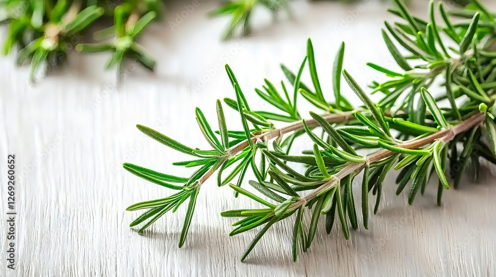 Fresh Rosemary Sprigs on a Wooden Table with Natural Lighting Fresh Rosemary Sprigs on a Wooden Table with Natural Lighting