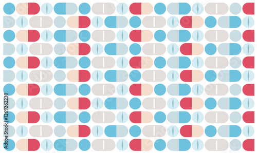Pills seamless pattern, pharmaceutical background illustration. Isolated vector graphic.