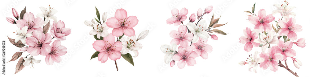 Stunning close up shot of vibrant pink and white cherry blossom flowers in full bloom with soft delicate petals and lush green foliage on the tree branches A beautiful romantic Stunning close up shot of vibrant pink and white cherry blossom flowers in full bloom with soft delicate petals and lush green foliage on the tree branches A beautiful romantic