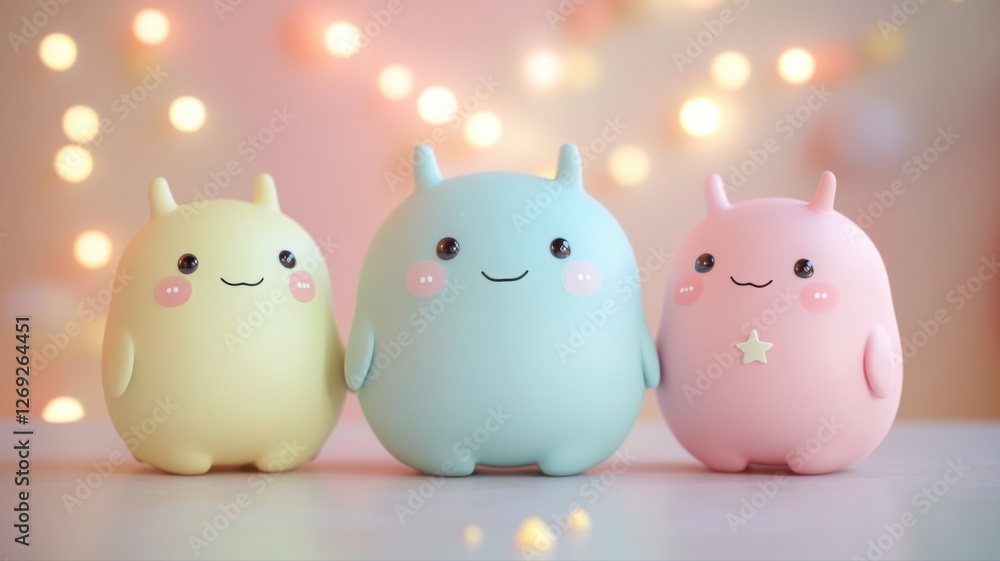 Cute kawaii-style 3D alien characters displayed in pastel colors with soft lighting. Generative AI Cute kawaii-style 3D alien characters displayed in pastel colors with soft lighting. Generative AI