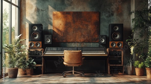 Wallpaper Mural A modern music studio featuring a mixing console, speakers, and plants. Torontodigital.ca
