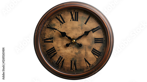 Wallpaper Mural Wooden Wall Clock Roman Numerals, Antique Design for Vintage Home Decor, isolated on transparent background. Torontodigital.ca