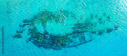 Fotografia Aerial top down Birds Eye view image of the shipwrecked SS American Star the hul