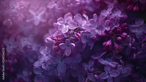 Beautiful purple background created from close-up shots of lilac flowers, showcasing the delicate spring blooms of lilacs in a dark photo.