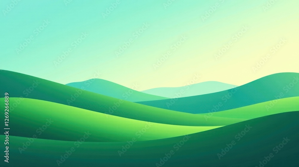 Fototapeta premium Serene Rolling Hills Under a Calm Sky A Tranquil Landscape Illustration Featuring Lush Green Meadows and Gentle Slopes