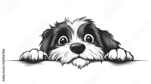 Cute dog peeking over edge, illustration,  background