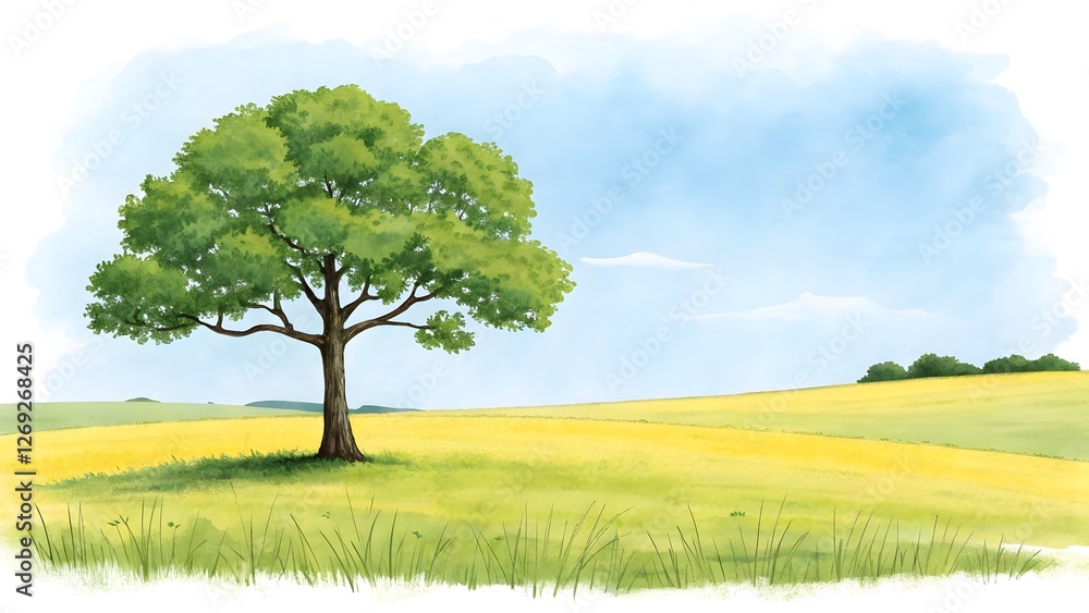 lonely tree on green field lonely tree on green field