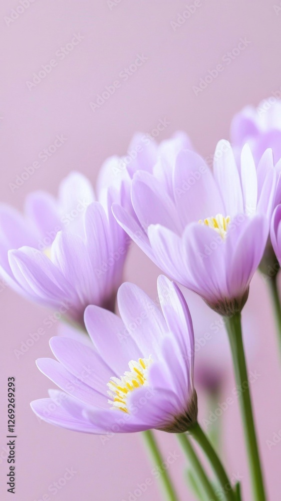 Obraz premium Close-up of delicate purple daisies on a soft pink background