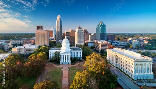 aerial view of the north carolina state capitol and raleigh skyline
