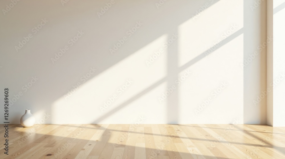 Fototapeta premium Sunlit Empty Room with Minimalist Decor A Blank Canvas for Interior Design Inspiration