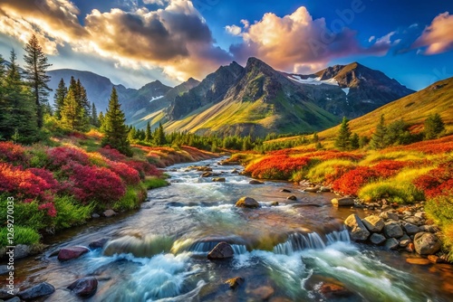 Surreal Summer Landscape: Shoria Mountains, Sheregesh, Western Siberia photo