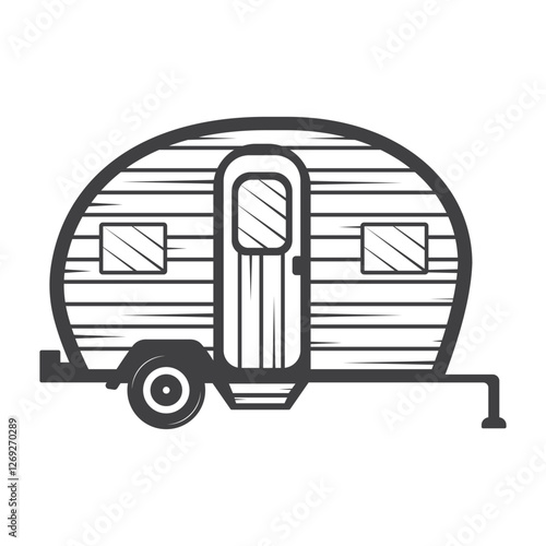 Vintage Camper Trailer Black Color Vector Illustration