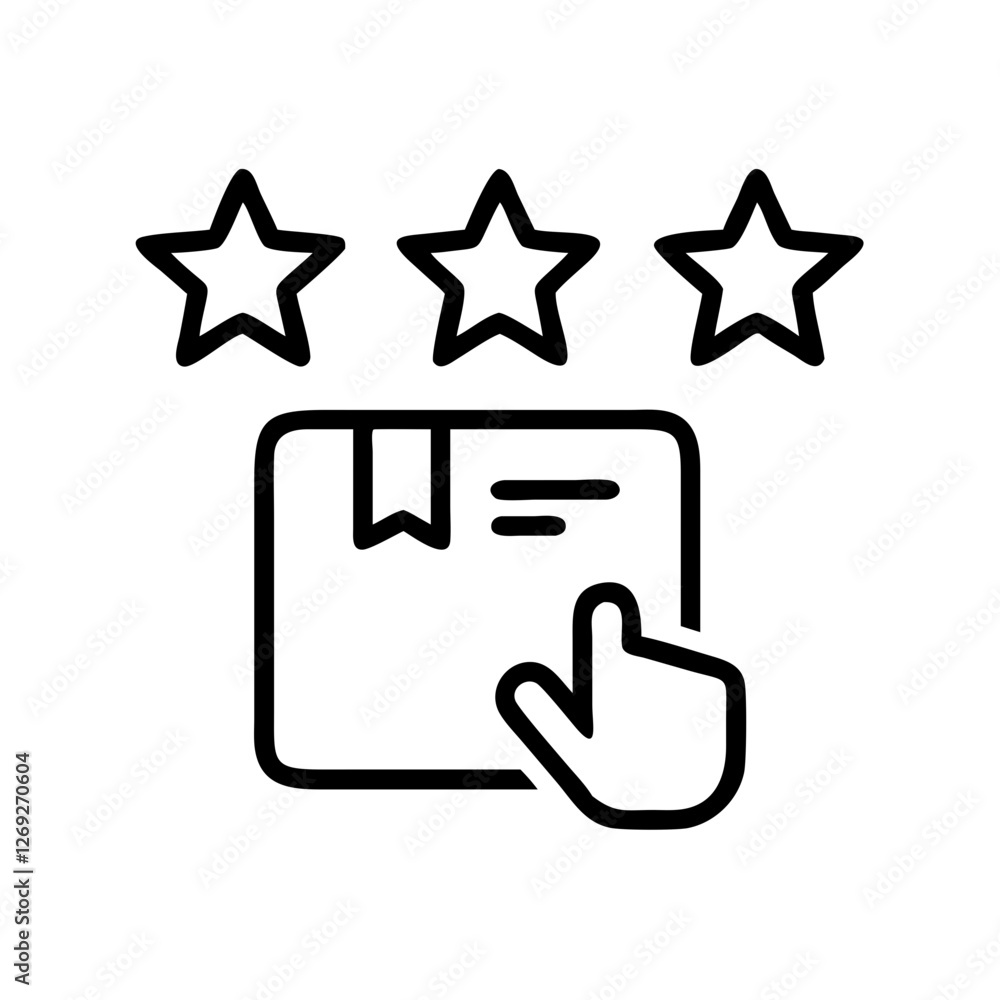 Vector outline product review icon featuring a package and star ratings representing feedback Vector outline product review icon featuring a package and star ratings representing feedback