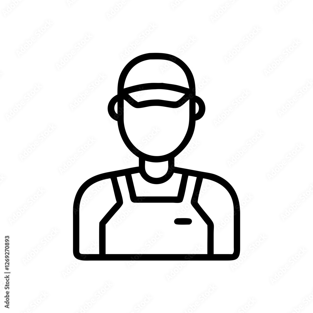 Vector outline store employee icon wearing a cap and apron representing retail profession Vector outline store employee icon wearing a cap and apron representing retail profession