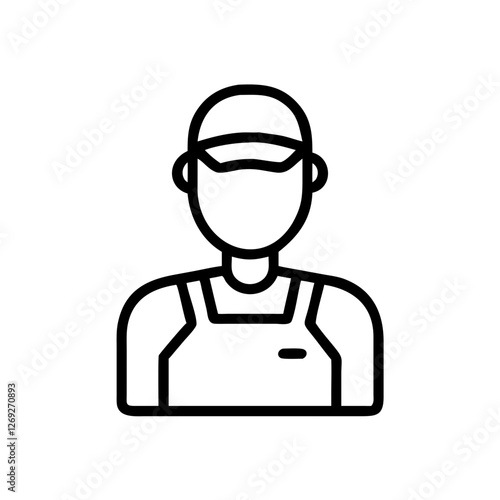 Vector outline store employee icon wearing a cap and apron representing retail profession