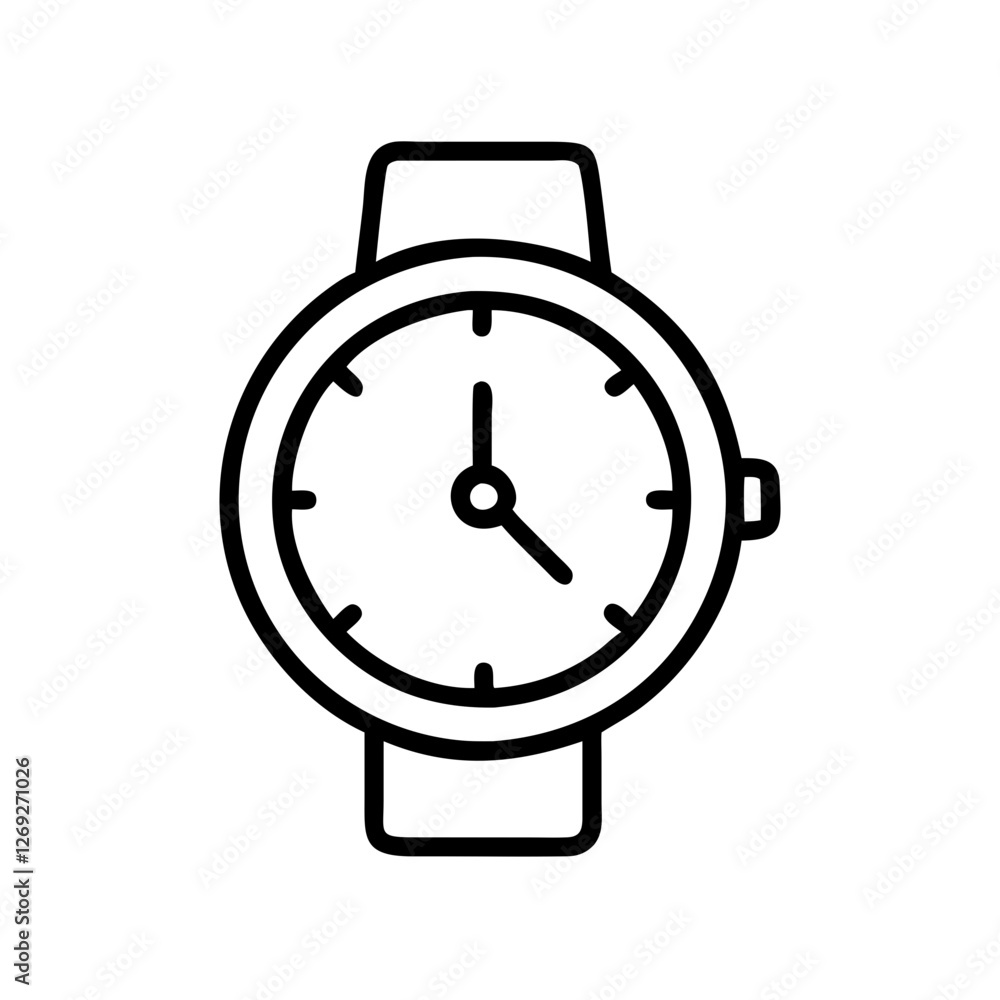 Simple black vector icon of a wristwatch with a round face and strap Simple black vector icon of a wristwatch with a round face and strap
