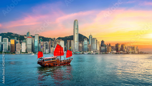 Canvas Print Hong Kong cityscapse at sunset.