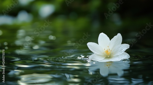 A serene white flower floating gracefully on a tranquil water surface.