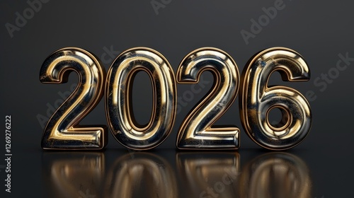 Metallic gold numbers 2026 shining against a dark background in a minimalist setting