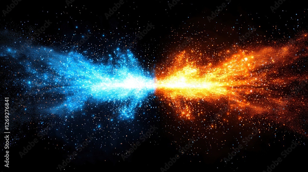 Obraz premium Two Stars Colliding in Cosmic Display of Vibrant Blue and Orange Colors