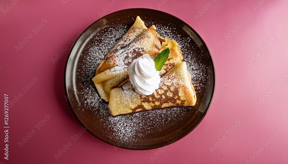 Generated image Delicious chocolate-stuffed crepes topped with whipped cream, dusted with powdered sugar Generated image Delicious chocolate-stuffed crepes topped with whipped cream, dusted with powdered sugar