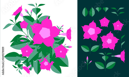 Mandevilla Plant with Green Leaves – Floral Digital Artwork
(French name: Dipladénia – Scientific name: Mandevilla splendens)