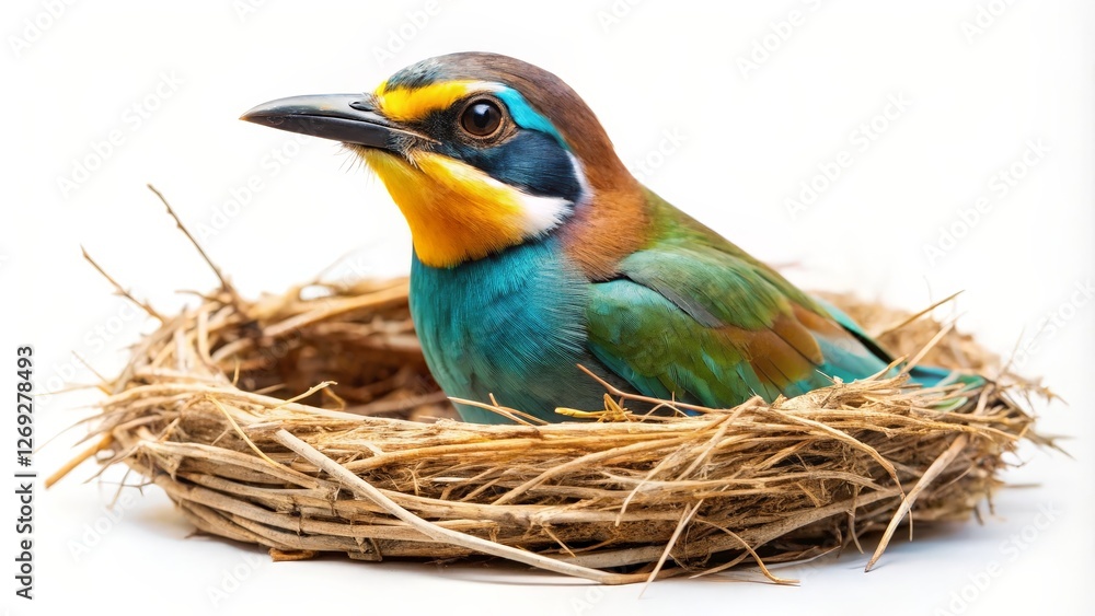 Fototapeta premium Bird in Nest on White Background