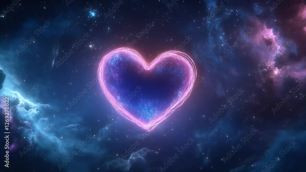 A glowing neon heart floats in a cosmic galaxy, surrounded by stars and nebulae, creating a dreamy, futuristic, and romantic space-inspired scene. A glowing neon heart floats in a cosmic galaxy, surrounded by stars and nebulae, creating a dreamy, futuristic, and romantic space-inspired scene.