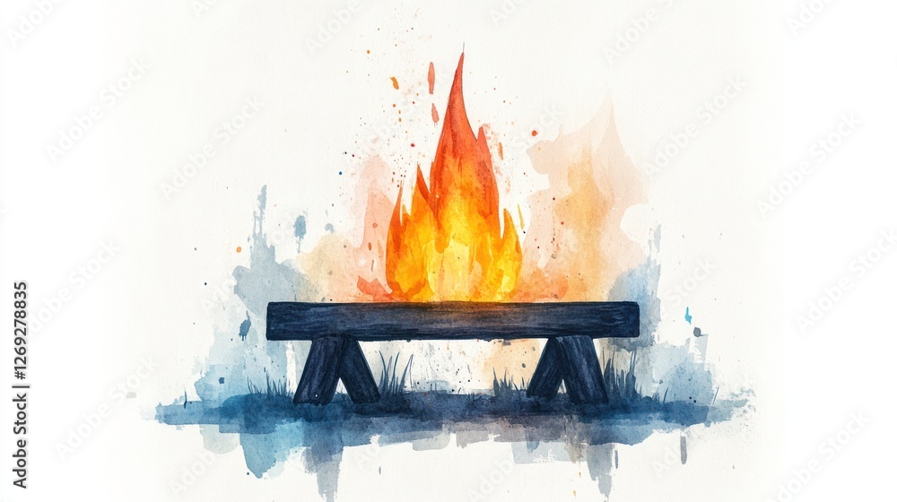 Obraz premium Vibrant Bonfire Watercolor Illustration Capturing Warmth and Energy