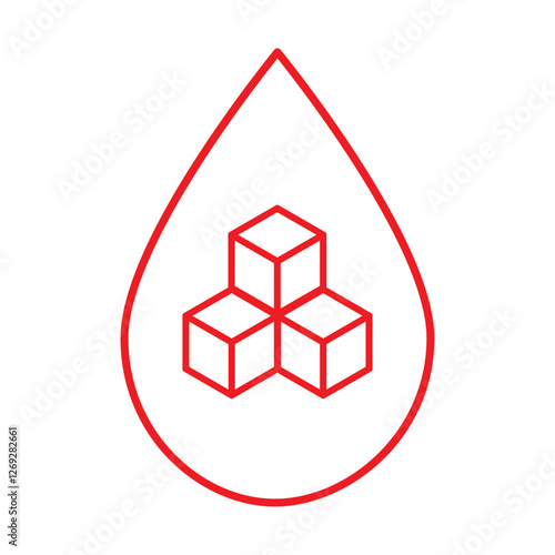 Sugar In The Blood, Glycemia red outline icon symbol style. Diabetes, insulin and healtcare concept. Hypoglycemia, Glucose blood level sugar test. Vector line illustration EPS 10	