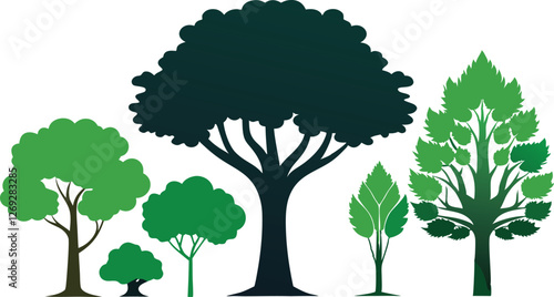 Collection of Green Tree Silhouettes Vector Illustration